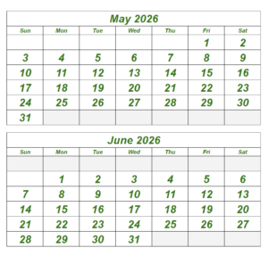 May & June 2026 Printable Calendar