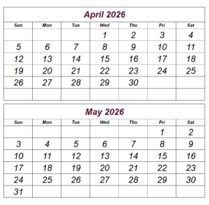 Printable April May 2026 Calendar