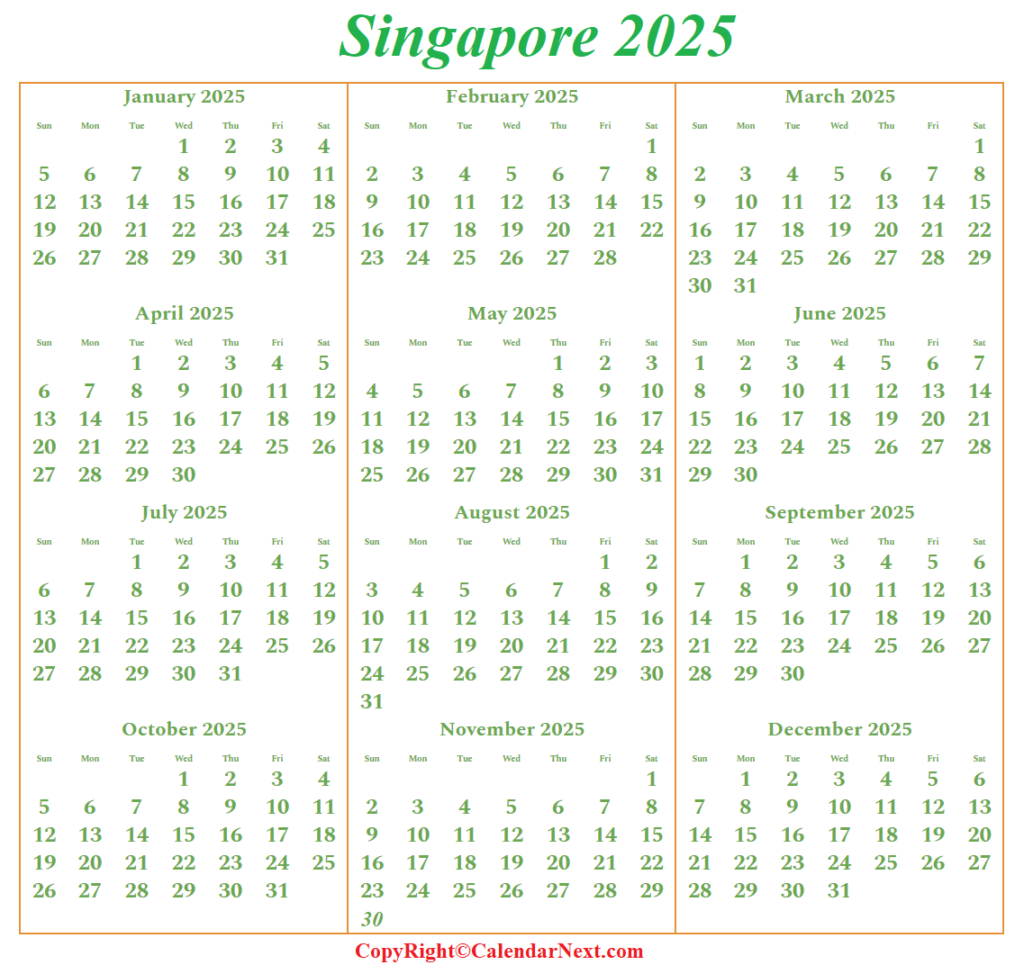 Singapore 2025 Calendar with Holidays | Calendar Next