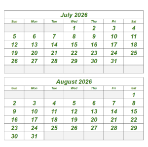 July & August 2026 Printable Calendar