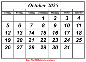October 2025 Calendar
