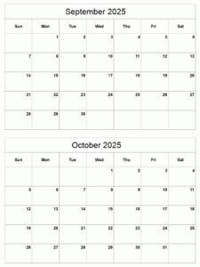 Printable Blank September & October 2025 Calendar Templates