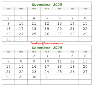 November December 2025 Calendar