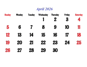 Blank April 2026 Calendar