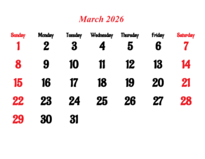 Blank March 2026 Calendar