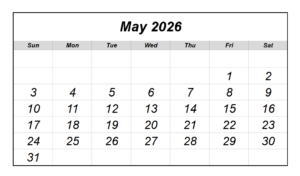 Blank May 2026 Calendar
