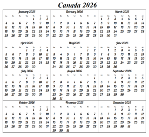 Canada 2026 Calendar