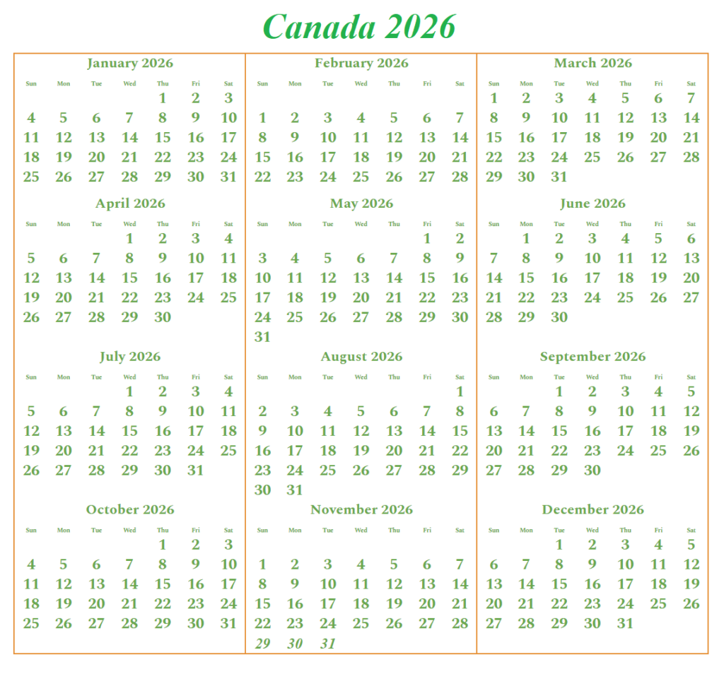 Canada 2026 Calendar Printable | Calendar Next