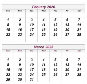 February & March 2026 Printable Calendar