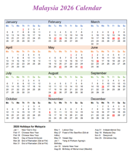 Malaysia 2026 Calendar