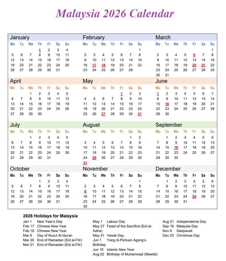 Malaysia 2026 Calendar | Calendar Next