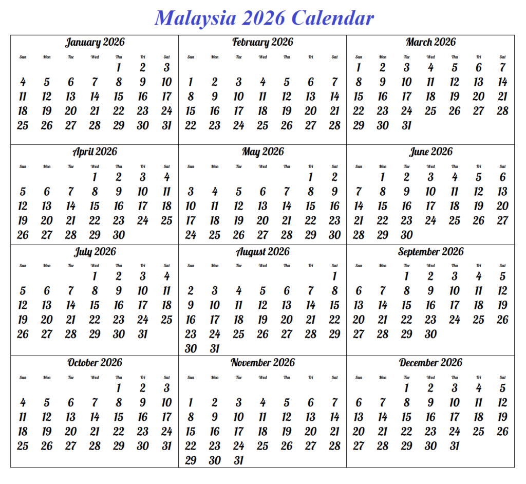 Malaysia Calendar 2026 with Holidays | Calendar Next