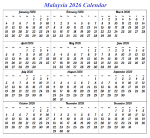 Malaysia Calendar 2026 with Holidays