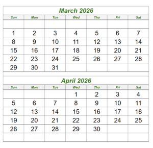 March And April 2026 Calendar
