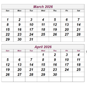 March & April 2026 Calendar