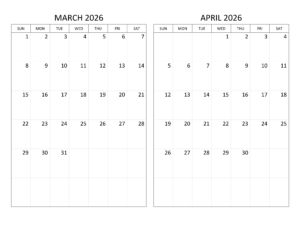March April 2026 Calendar