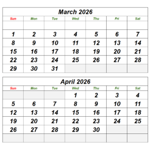 March April 2026 Calendar With Holidays