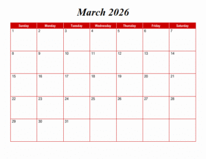 March Calendar 2026 with Notes