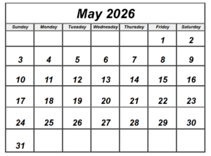 May 2026 Calendar Printable