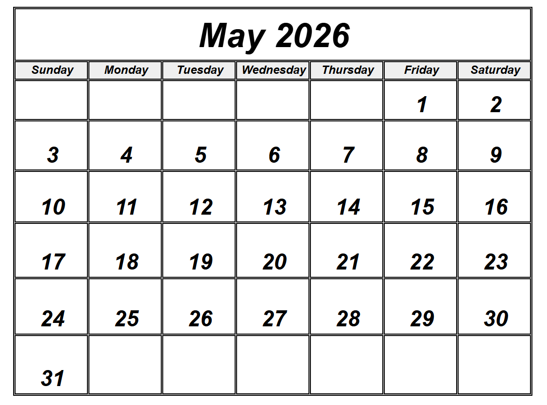 May 2026 Calendar Printable