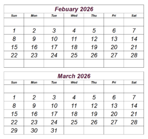 Printable February March 2026 Calendar