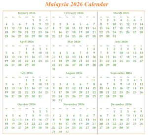 Printable Malaysia 2026 Calendar