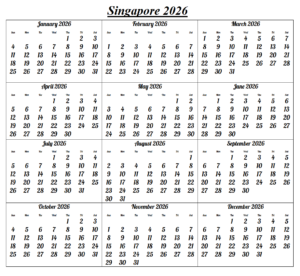  Printable Singapore 2026 Calendar