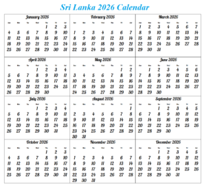 Sri Lanka 2026 Calendar
