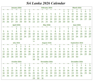Sri Lanka Calendar 2026