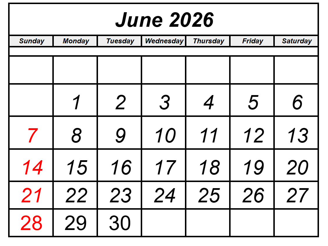 2026 June Calendar