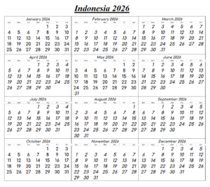 Indonesia 2026 Calendar PDF