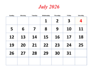 July 2026 Calendar