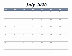 July 2026 Calendar PDF