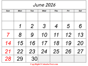 June 2026 Calendar PDF