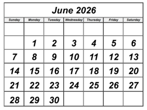 June 2026 Calendar Printable