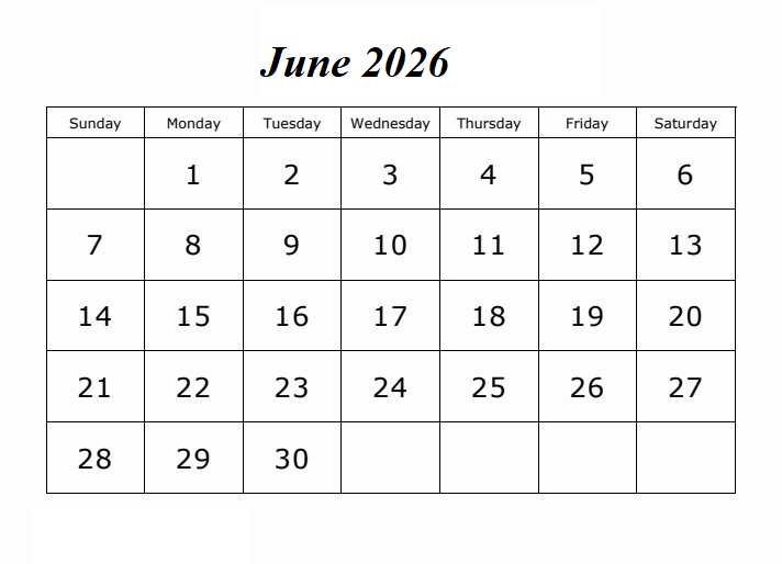 June 2026 Calendar