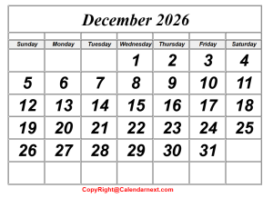 December 2026 Calendar
