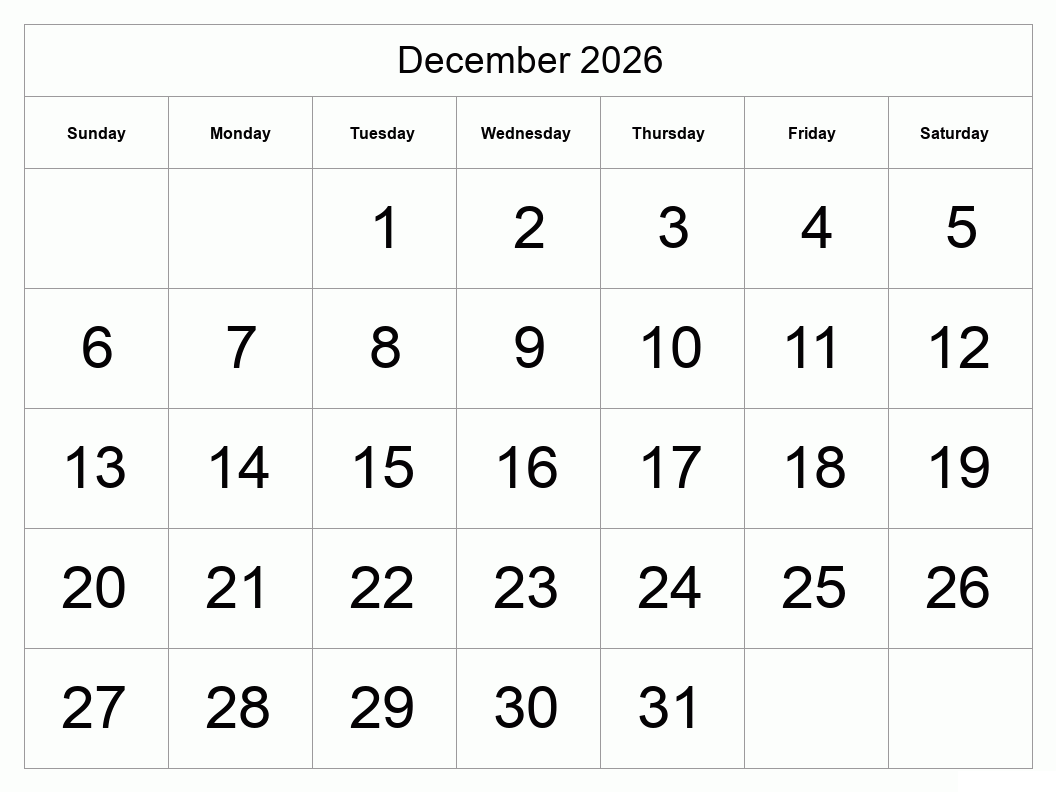 December 2026 Calendar With Holidays