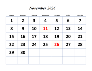 November 2026 Calendar