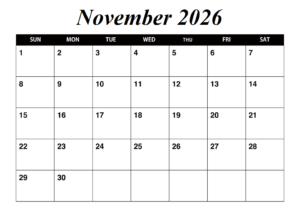 November 2026 Calendar With Holidays