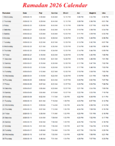 Ramadan 2026 Calendar