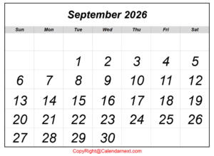 2026 September Calendar
