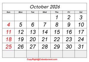 Blank October 2026 Calendar