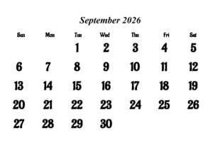 Blank September 2026 Calendar