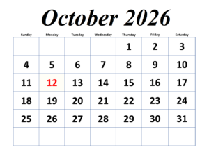 October 2026 Calendar