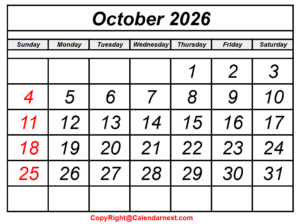 October 2026 Calendar PDF