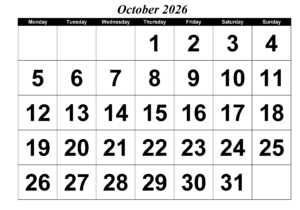 October Calendar 2026