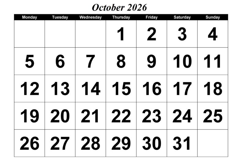 Blank October 2026 Calendar | Calendar Next