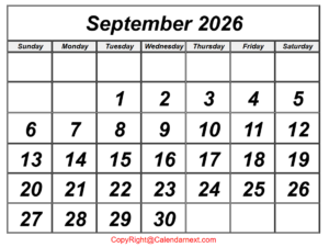 September 2026 Calendar