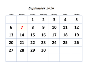 September 2026 Calendar Printable
